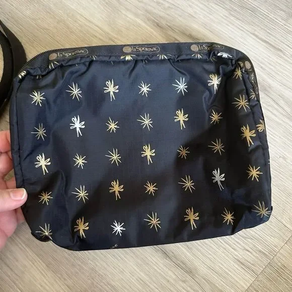 LeSportSac Crossbody Purse & Bag Set Starlet Print Black Metallic Freehand Stars - Picture 7 of 10